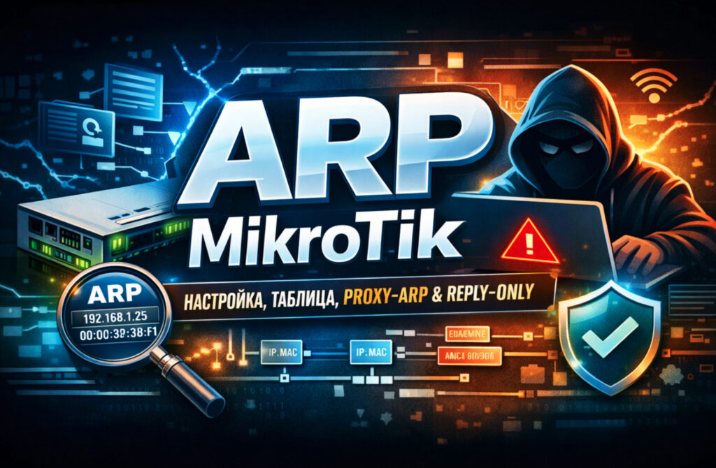 Полный гайд по ARP в MikroTik: настройка, ARP таблица, proxy-arp, reply-only, DHCP add arp, таймауты и диагностика конфликтов в сети