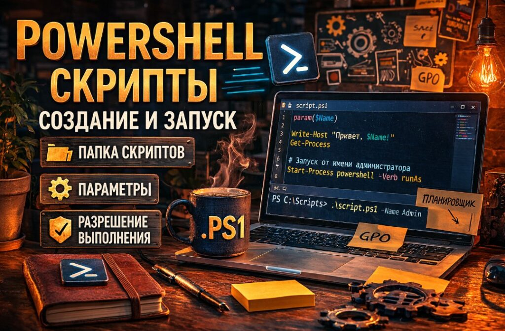 PowerShell скрипты в Windows: как создать .ps1 файл, разрешить выполнение, передать параметры и автоматизировать запуск через планировщик и GPO. Шпаргалка