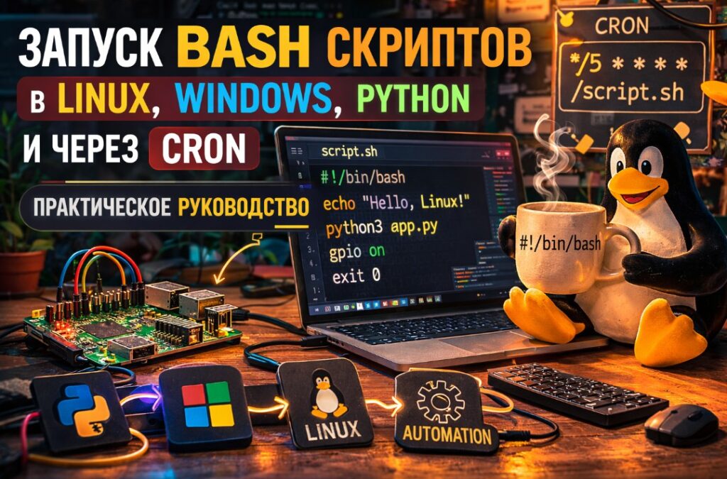 Как запустить bash скрипт в Linux: через терминал, cron, Python и Windows. Примеры команд, типичные ошибки и GPIO на Raspberry Pi — всё в одном руководстве