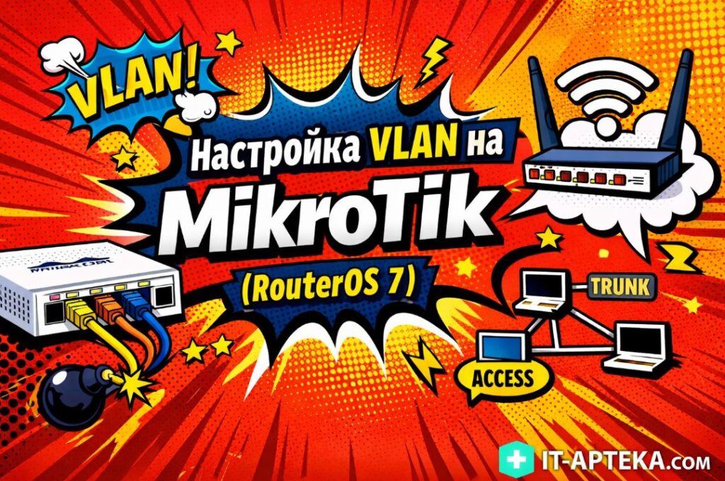 Пошаговая настройка VLAN на MikroTik RouterOS 7: bridge VLAN filtering, trunk и access порты, CAPsMAN и Wi-Fi VLAN. Готовые команды CLI и WinBox