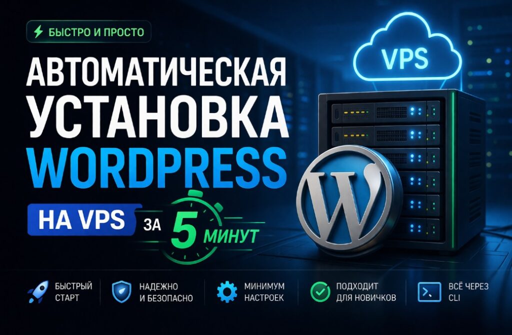 Готовый bash-скрипт для автоматической установки WordPress на VPS за 5 минут. Nginx + PHP 8.2 + MariaDB + SSL + WP-CLI. Копируй, запускай, работает