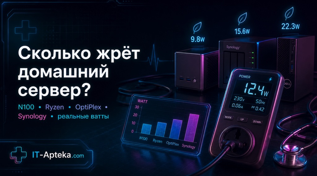Потребление электроэнергии домашнего сервера: N100, Ryzen, OptiPlex и Synology в цифрах