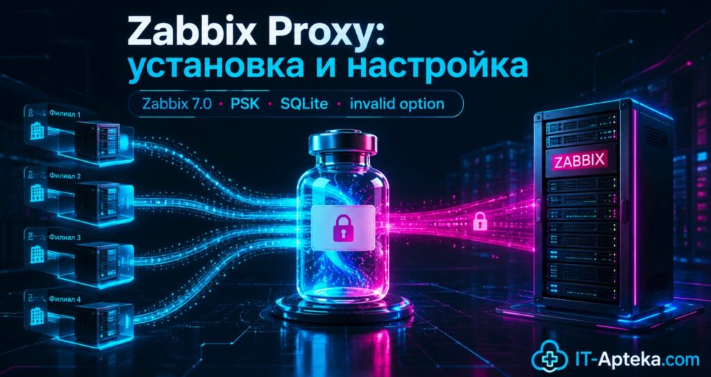Zabbix proxy: установка и настройка 7.0 на Ubuntu, Debian и RHEL. Активный режим, PSK, разбор ошибок invalid option и proxy not found.